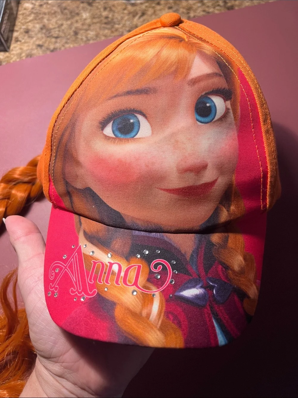Anna Orange Kids Character Cap with Braided Ponytail Attachment